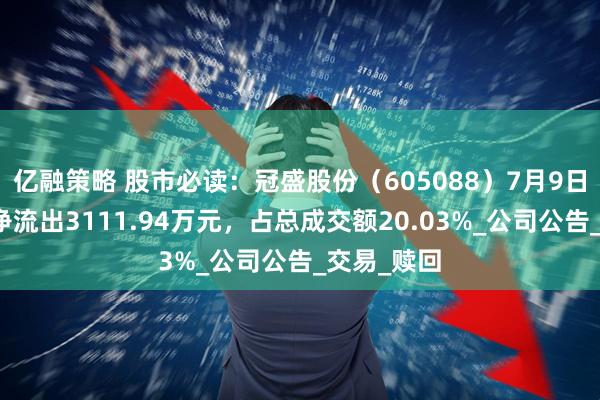 亿融策略 股市必读：冠盛股份（605088）7月9日主力资金净流出3111.94万元，占总成交额20.03%_公司公告_交易_赎回