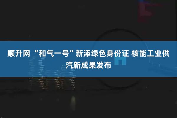 顺升网 “和气一号”新添绿色身份证 核能工业供汽新成果发布